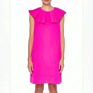 294.TED BAKER Ruffle Neckline Shift hot pink Dress size 1